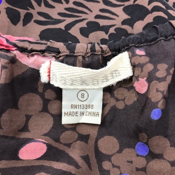 Harkham Brown & Pink 100% Silk Flutter Bell Sleeve Button Down Dress - Picture 5 of 7